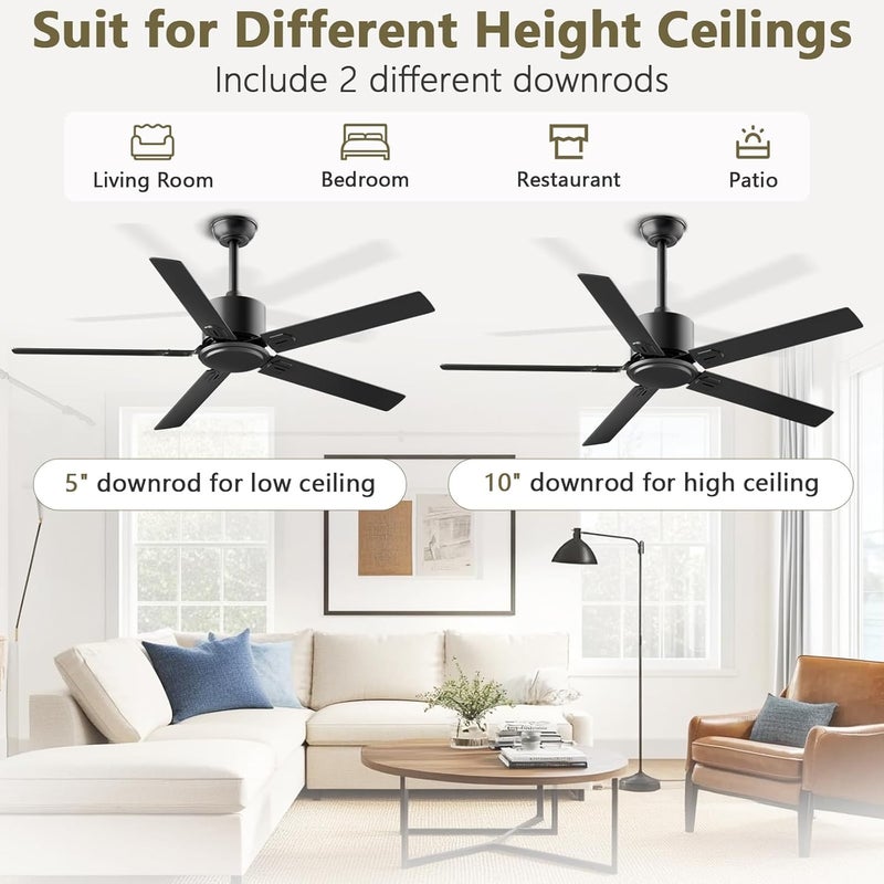BECLOG Ceiling Fans With Remote 42 Inch Black Ceiling Fan No Light 6 Speeds Reversible Timing Noiseless Modern Ceiling Fan Without Lights For Bedroom Kitchen Indoor Outdoor (Black) - Image 5